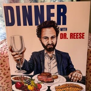 Dinner with Dr. Reese Illustrated Cookbook Cover - White, Blue, Red